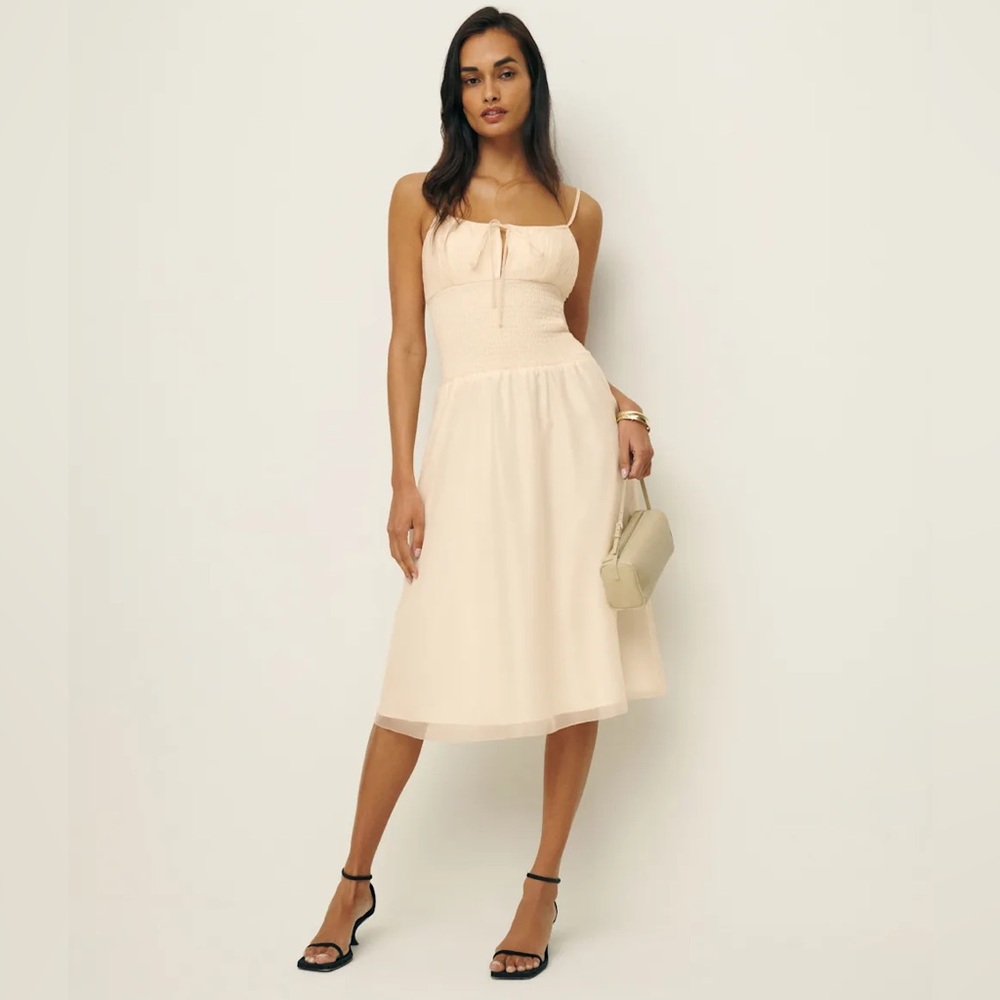 REFORMATION NWT Laly Smocked Bodice Midi Dress, Size 4